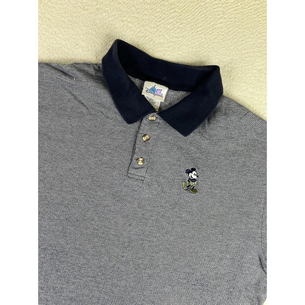 Disneyland Resort Mickey Mouse Polo Shirt Mens XL Gray Chevron Short Sleeve